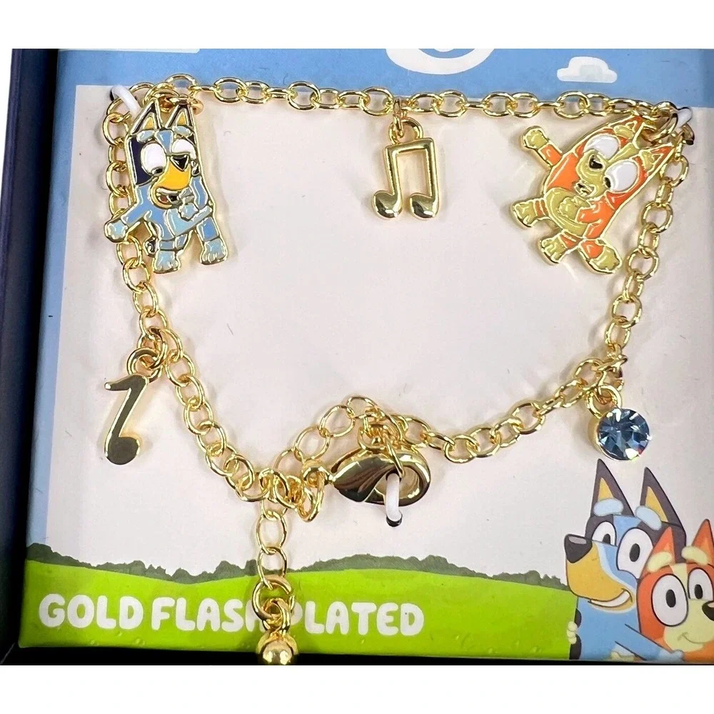 Bluey Charm Bracelet Kids Gold Flash Plated Bluey &‎ Bingo Charms NWT Gift Box